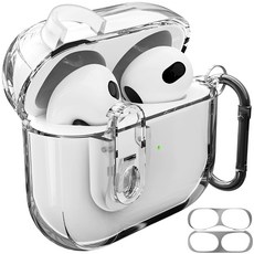 Imall 防變色防丟失AirPods門鎖TPU保護殼+防鐵粉貼+登山扣組, AirPods 4, 透明, 1組