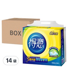 得意 連續抽取式花紋衛生紙 100張x12包x14袋 (全新升級, 柔軟舒適, 家庭號), 12包, 14袋