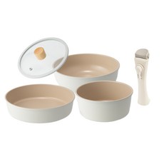 ARiSU 電磁爐適用Signature系列多功能鍋具組, 米色, 圓鍋 20cm+深炒鍋 22cm+平底鍋 26cm+玻璃鍋蓋 20cm+可拆式把手, 1組