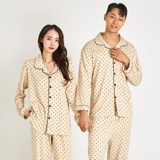 에이원 커플용 미니도트 피치기모 카라 잠옷 상하세트