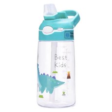 Best Kids 兒童安全水壺, 480ml Tritan材質, 吸管水壺, 綠恐龍, 1個