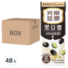 光泉 黑豆漿, 100%全黑豆, 優質蛋白 3.2g/100mL, 無添加防腐劑, 零膽固醇, 200ml, 48入