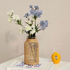 沐慕家居 編織玻璃花瓶 方形 玻璃+藤編, 直徑10.5 x 20cm, 方格款