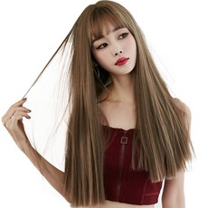 하이유니 풀뱅 스트레이트 펌 롱헤어 통가발 58cm + 가발망 + 가발거치대 세트, 허니브라운(가발), 1세트 - 풀뱅앞머리가발