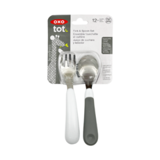 OXO tot 寶寶握叉匙組，12個月以上適用，易於握持, 叉子 + 湯匙, 大象灰, 1組