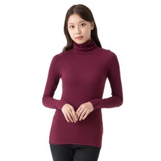 CARET 女款羅紋柔軟高領上衣, 酒紅色, M