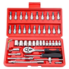 Shan Da 46件套筒扳手組 1/4"套筒 汽機車適用, 46件工具 + 工具箱 22.5cm x 11.5 x 4cm, 1盒