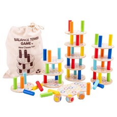 New Classic Toys 木製經典平衡塔積木遊戲, 訓練腦部思考, 天然木材與無毒塗料, #10809, 1組