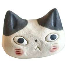 美濃燒 貓咪筷架, 日本粗陶陶瓷筷枕, 可愛動物造型餐具, 黑貓, 1個