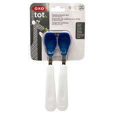 OXO tot 矽膠湯匙組-海軍藍, 適合6個月以上寶寶, 柔軟矽膠匙面, 扁平匙面設計, 6個月以上, 1組