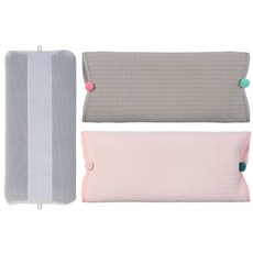 화모 숯좁쌀베개 속통 + 3중직거즈 커버 2p 세트, 그레이, 피치핑크, 1개