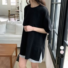 아피나르 여성용 오버핏 사이드 슬릿 반팔 티셔츠 피나르 여성용 오버핏 사이드 슬릿 반팔 티셔츠