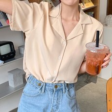 LOVE&SWEET 原版短袖襯衫，9色可選, F, 杏色, 1件