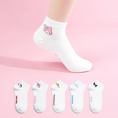 산리오 주니어 발목 양말 5켤레 세트 백포인트 피엔스 아동용 산리오 백포인트 단목 양말 5켤레 세트