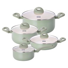 Cookin Kitchen Flower IH電磁爐彩色鍋具 4件組, 側18cm+羊水20cm+羊水24cm+火鍋24cm, 綠色