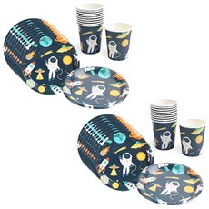 PARTYHAE 生日派對盤子 18cm 20入+派對杯 20入組 宇宙旅行, 1組