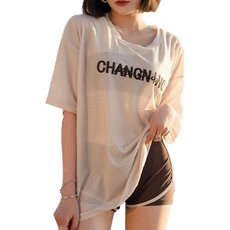 女生三件式分體泳衣 平角泳衣套裝 + 罩衫, XL碼(平量腰圍 34cm x 體重 55~60kg x 身高 160~170cm), 棕色