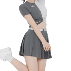 女款成人泳衣 交叉短袖分體褲裙3件組, S, 黑白相間