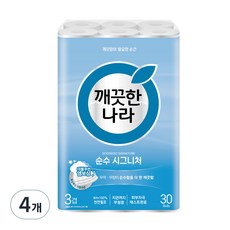 깨끗한나라 순수 시그니처 천연펄프 3겹 고급롤화장지, 30개입, 4개