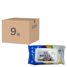 廚房清潔濕紙巾加大加厚80抽，輕鬆擦拭油污，溫和配方, 80張, 9包