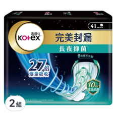 Kotex 靠得住 完美封漏 長夜抑菌 棉柔系列 夜用衛生棉, 41cm, 14片, 2組