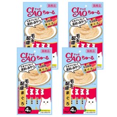 INABA CIAO 啾嚕 化毛配方肉泥, 條狀包裝方便餵食, 綠茶除臭成分配方, 日本國產, 鮪魚, 56g, 4包