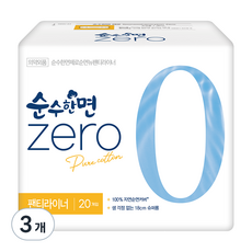 순수한면 제로 순면 뉴 팬티라이너, 슈퍼롱, 20개입, 3개