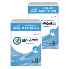 깨끗한나라 클린소프트 천연펄프 3겹 고급롤화장지, 30m, 30개입, 2개