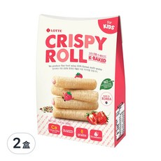 LOTTE 樂天 兒童捲心棒, 8種穀物 K-Baked, 非油炸 草莓味, 草苺味, 40g, 8支, 2盒
