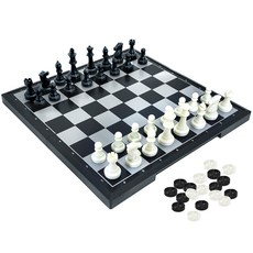 Tamsaa 攜帶式磁鐵西洋棋跳棋組合 大型 2in1 旅行用棋盤遊戲, 1個, 混色