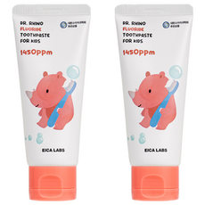 에이카랩스 고불소 빨간 코뿔소 어린이 치약 사과향 1450ppm, 60g, 2개