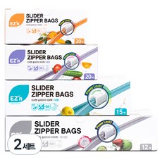 EZn이지엔 슬라이더 지퍼백 특대형 12매 + 대형 15매 + 중형 20매 + 소형 20매 4종 세트, 혼합, 4개, 2세트