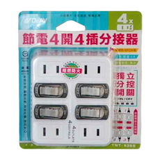 Dr.AV 聖岡科技 節電4開4插分接器 阻燃防火PC外殼, 1個