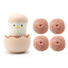 와이어 병아리 수세미 5p + 스틱 핑크, 1세트