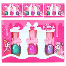 Pink Princess Pinky Paint 兒童指甲油3件組, 最佳顏色組, 快乾易去除, 水性指甲油, A套組(閃耀藍、閃耀粉、閃耀紫), 4盒