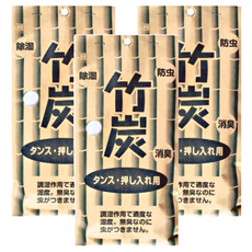 KOKUBO 小久保工業所 竹炭衣櫥除濕消臭包 2入, 除濕 防蟲 消臭, 約80g, 每包約65*30*230mm, 80g, 3包