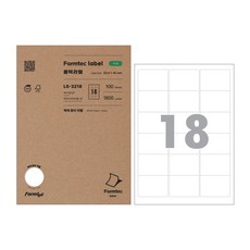 Formtec 地址標籤(LS-3218 100張，18格formtech)郵寄標籤1號信封貼地址貼打印標籤打印機標籤紙, 白色, 1盒