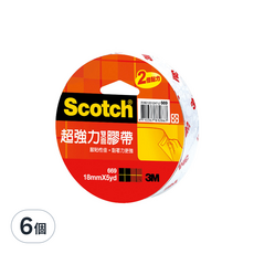 3M Scotch 超強力雙面膠帶, 18mmx5yd, 黏性更強, 適用於厚紙板黏貼 美工用途, 669, 6個