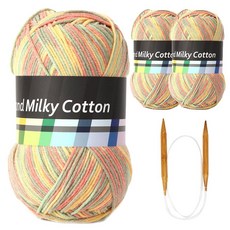 브랜드얀 밀키코튼 별무늬 목도리 DIY 뜨개실 3p + 고급 흑대바늘 3.5mm, 63번 파스텔믹스, 1세트