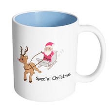 핸드팩토리 루돌프썰매 스페셜 크리스마스 머그컵, 내부 파스텔 블루, 1개