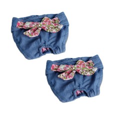 Dr.Mini 고양이 & 강아지 생리바지 팬티 청 플라워, M, 2개입