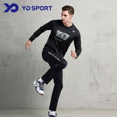 YD SPORT TL1757+PL1795網球羽毛球乒乓球服運動服男款+拉絨長褲套裝 TL1757BK（T恤黑）-110 PL1795BK（褲子黑）-110