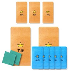 송월타월 큐티데일리 요일수건 화요일 주황 5p + 일요일 하늘 5p + 독일행주 2p 랜덤 발송, 혼합 색상, 1세트