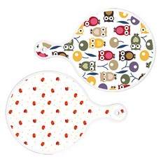 로엠디자인 서빙 원형 도마 보드 2p 부엉이 세트, 부엉이, 다홍사과패턴, 1세트
