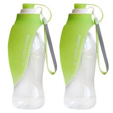  아리코 Dr.Mini 고양이 & 강아지 실리콘 접이식 휴대용 물병, 그린, 2개입 