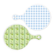 로엠디자인 원형 서빙 도마 보드 2p 체크파스텔블루 세트, 체크파스텔블루, 그린로즈, 1세트