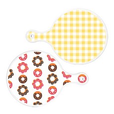 로엠디자인 서빙 도마 보드 2p 체크파스텔옐로우원형 세트, 체크파스텔옐로우원형, 초코도넛원형, 1세트