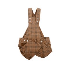 다솜 강아지 체크 멜빵 올인원, 브라운
