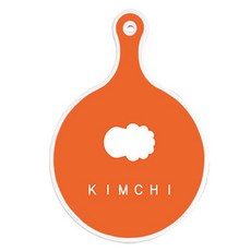 로엠디자인 양면 원형 서빙도마 김치주황, 청백색라인아트, 1개