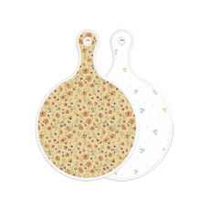 로엠디자인 양면 원형 서빙 도마 자황색플라워, 라인하트, 1개